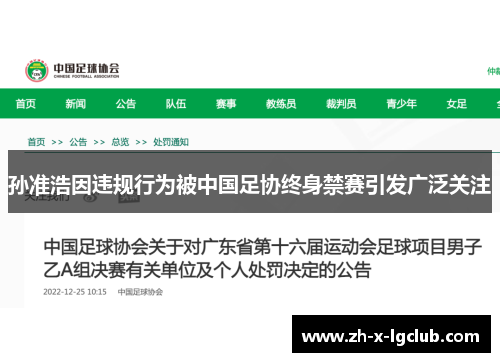 孙准浩因违规行为被中国足协终身禁赛引发广泛关注 孙准浩因违规行为被中国足协终身禁赛引发广泛关注